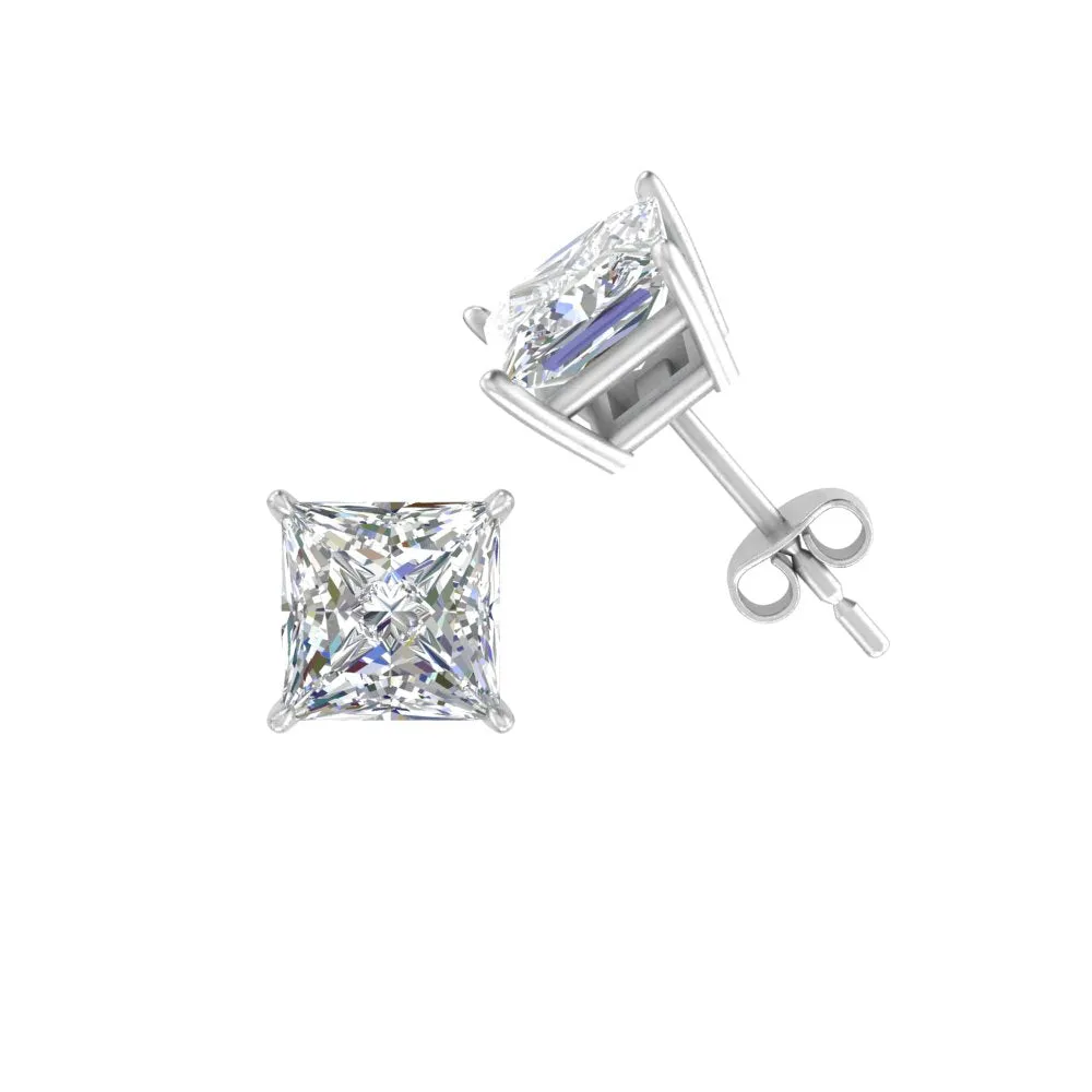 0.50 To 5 Carat Princess Cut Lab Created Diamond Stud Earring For Women 14K Gold