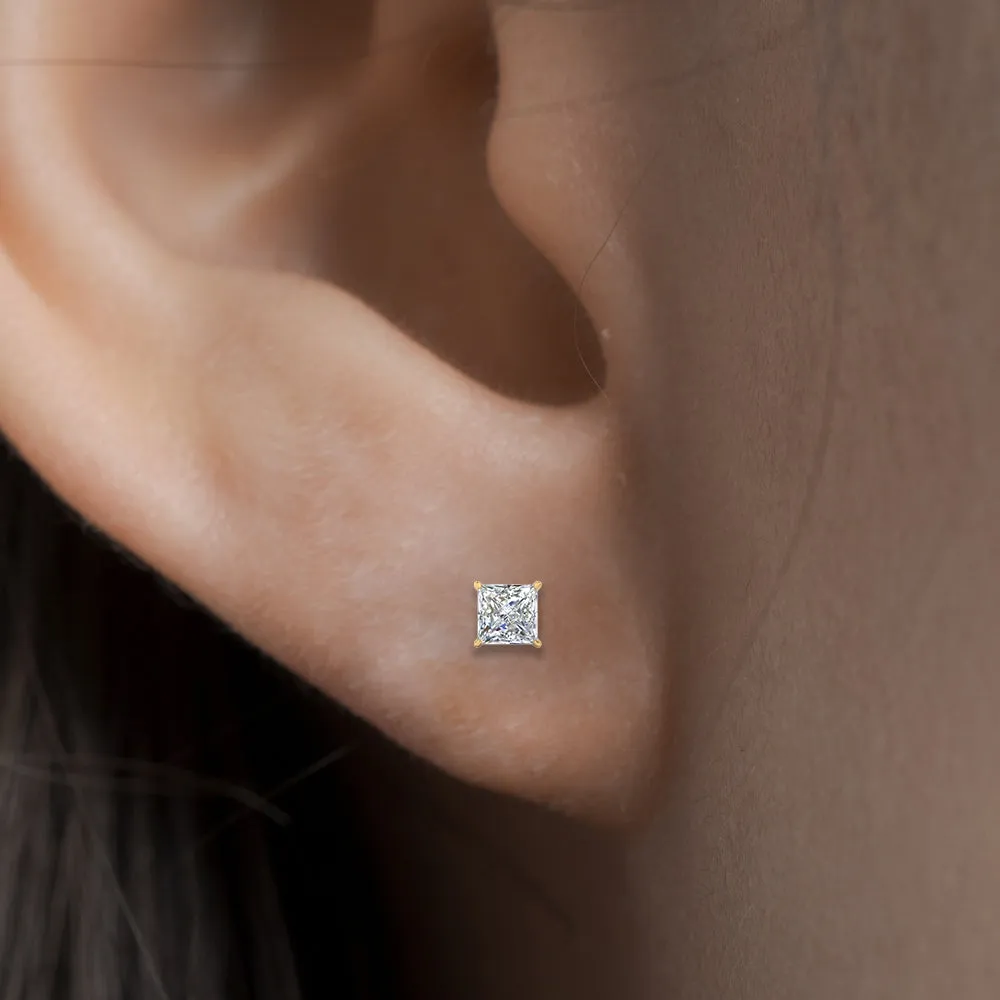 0.50 To 5 Carat Princess Cut Lab Created Diamond Stud Earring For Women 14K Gold