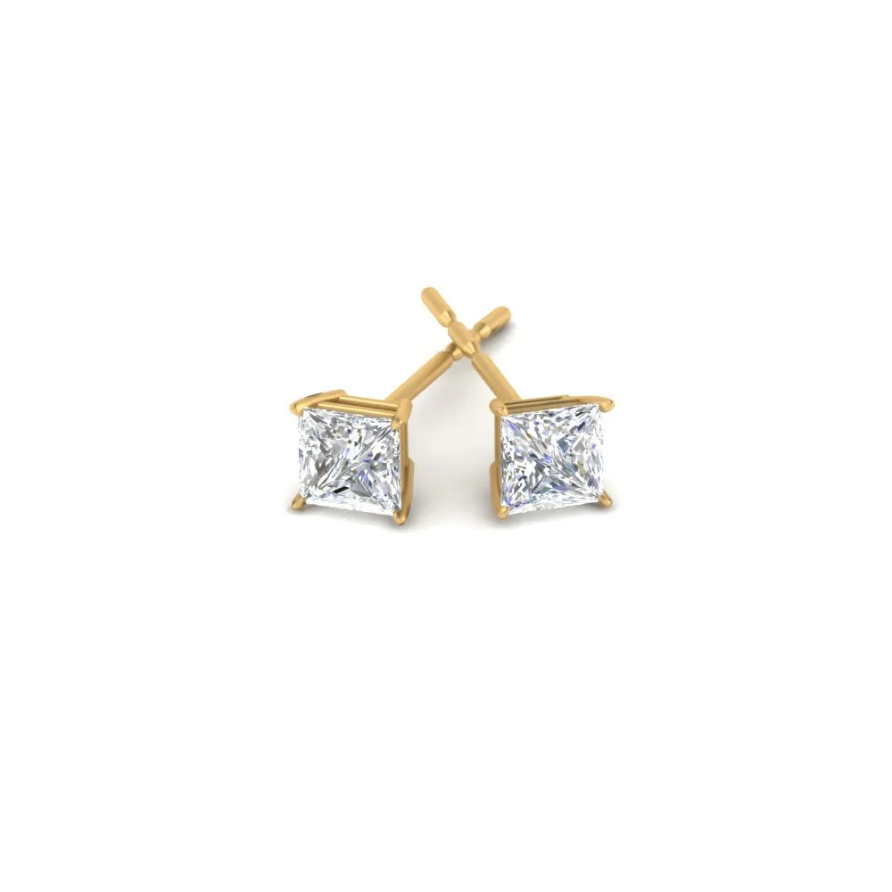 0.50 To 5 Carat Princess Cut Lab Created Diamond Stud Earring For Women 14K Gold