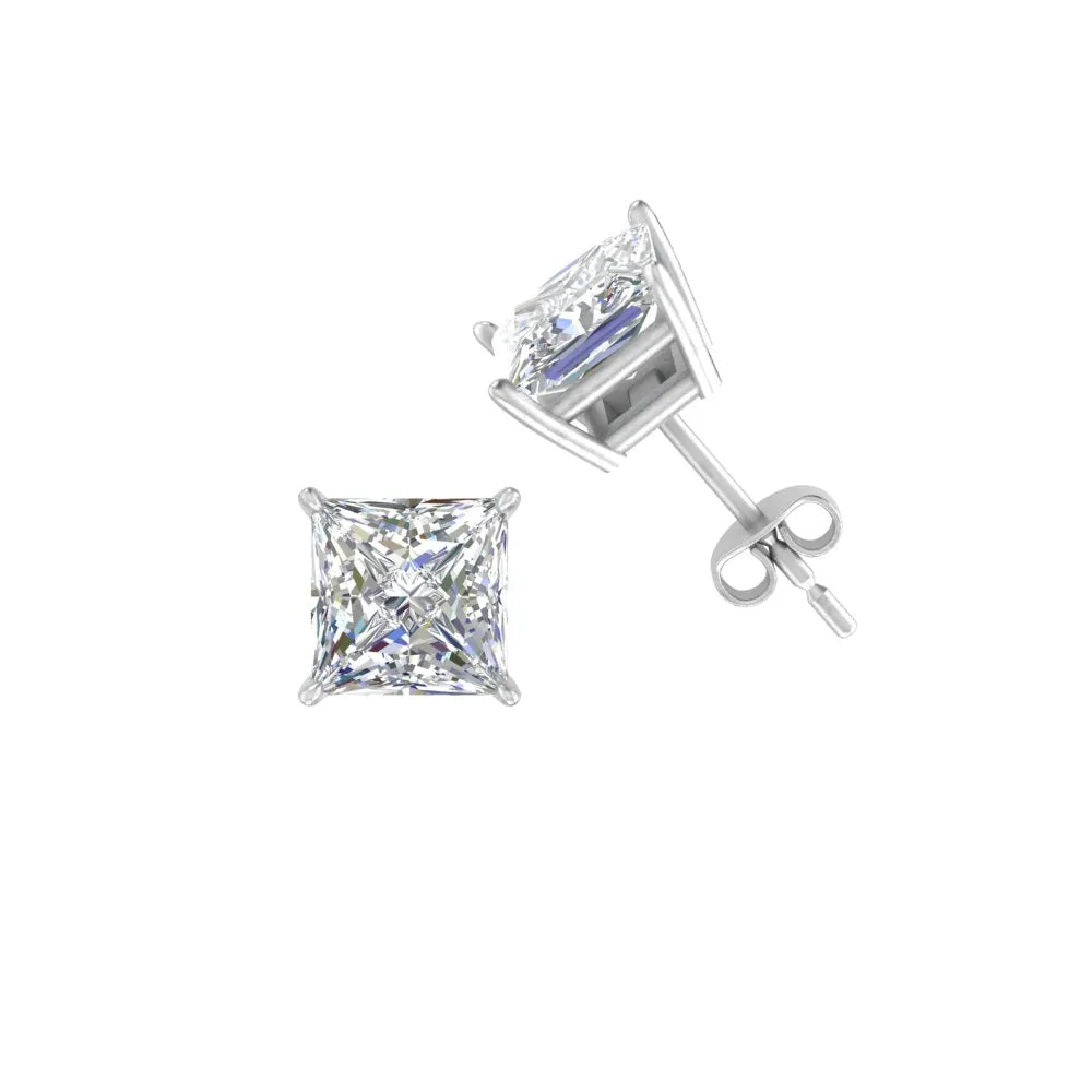 0.50 To 5 Carat Princess Cut Lab Created Diamond Stud Earring For Women 14K Gold