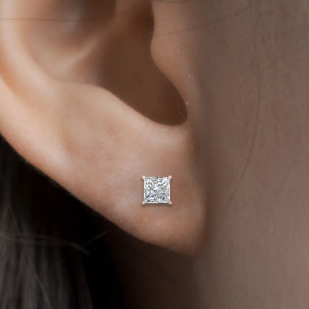 0.50 To 5 Carat Princess Cut Lab Created Diamond Stud Earring For Women 14K Gold