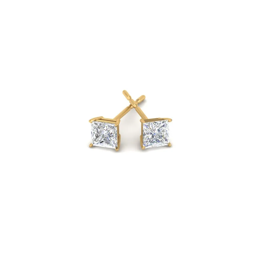 0.50 To 5 Carat Princess Cut Lab Created Diamond Stud Earring For Women 14K Gold