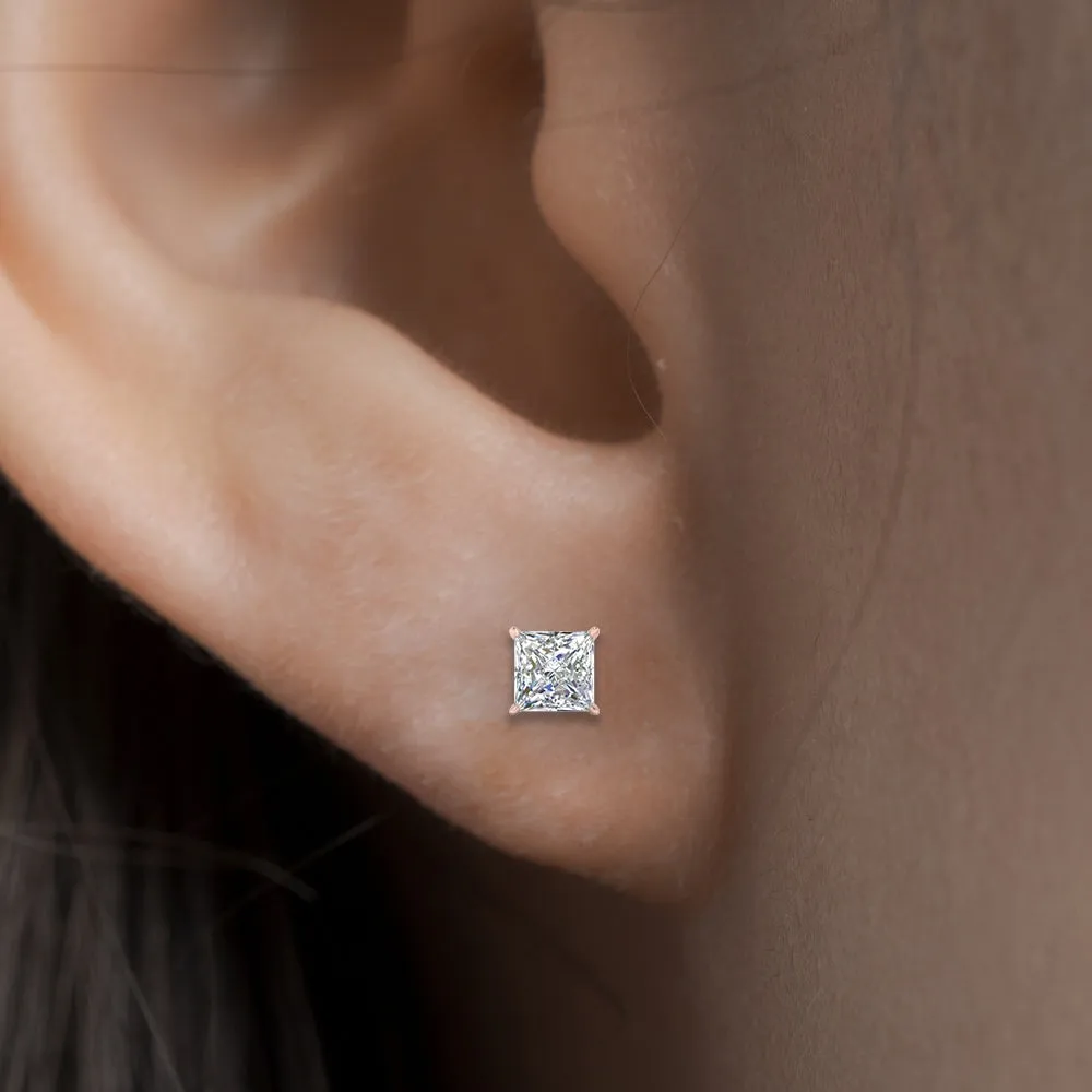 0.50 To 5 Carat Princess Cut Lab Created Diamond Stud Earring For Women 14K Gold