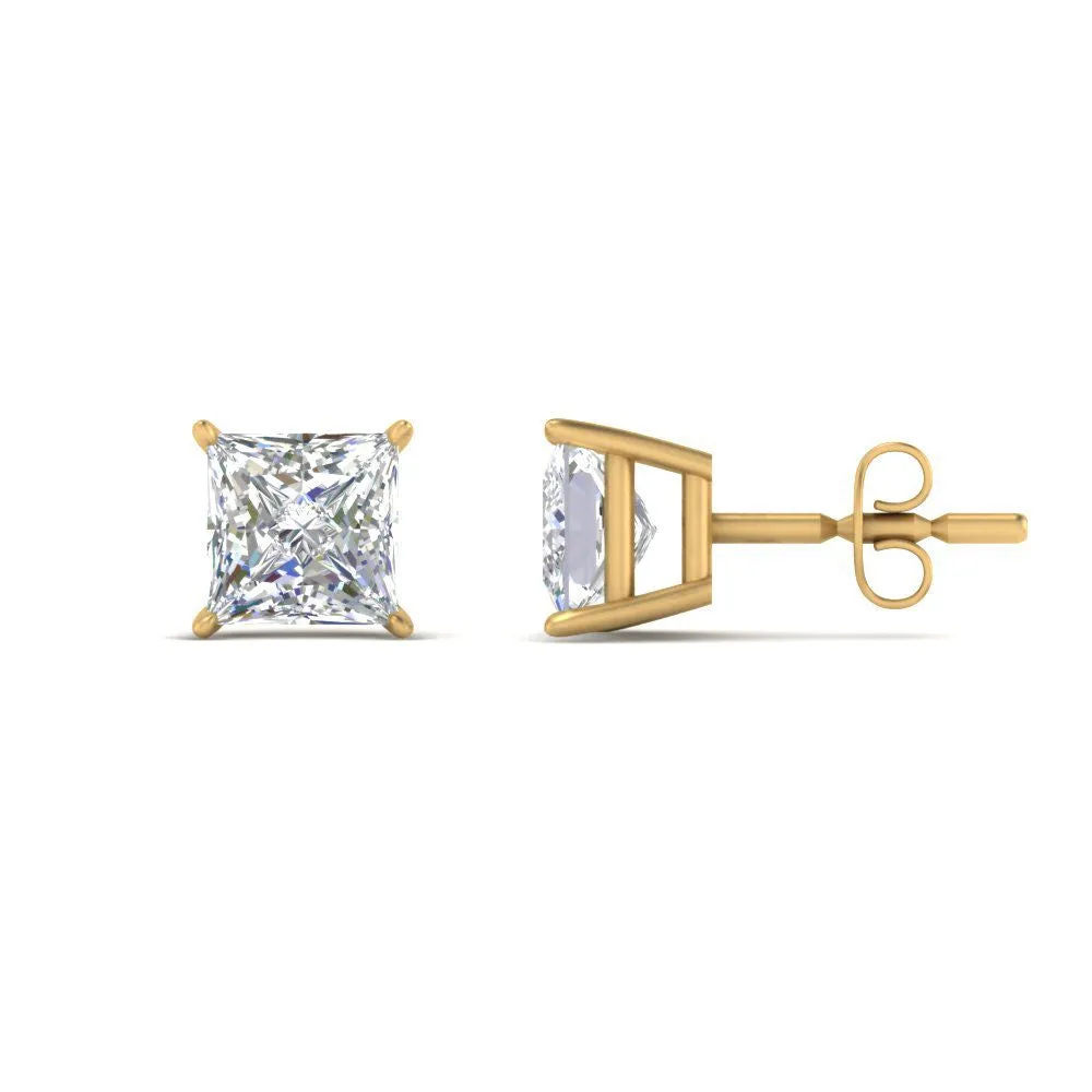 0.50 To 5 Carat Princess Cut Lab Created Diamond Stud Earring For Women 14K Gold