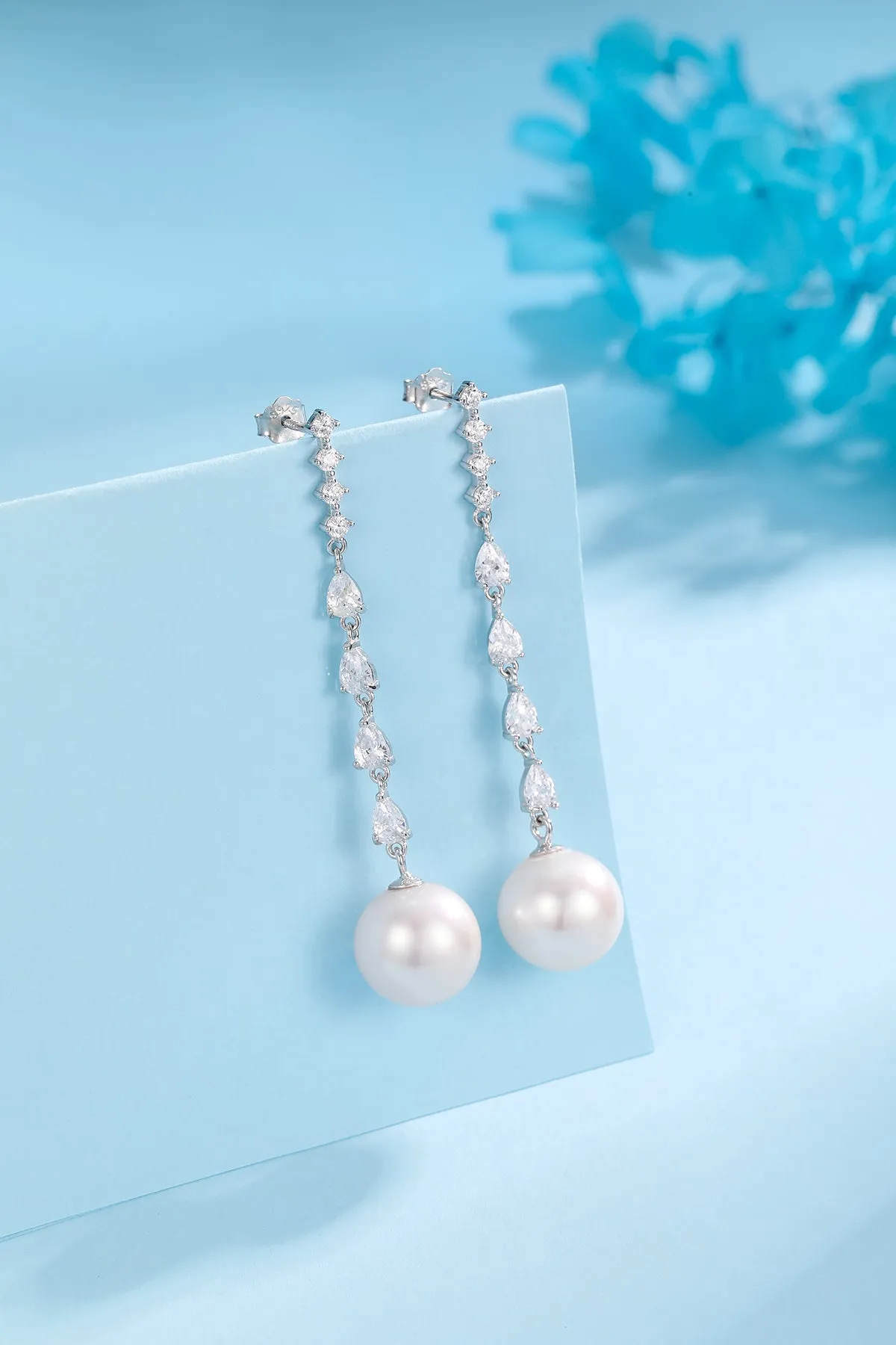 10-11mm Freshwater Pearl & Sparkling Long Freshwater Pearl Earrings