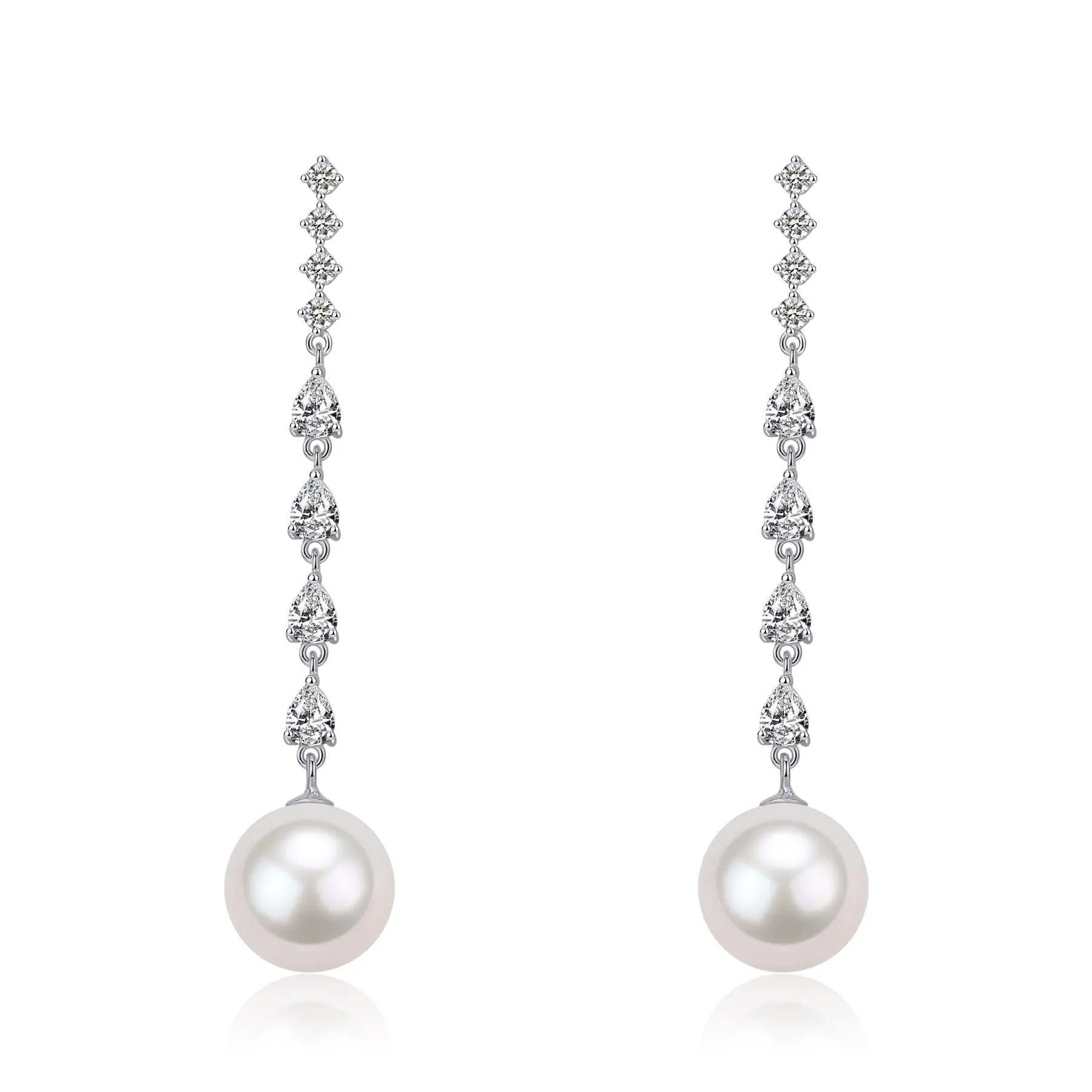 10-11mm Freshwater Pearl & Sparkling Long Freshwater Pearl Earrings