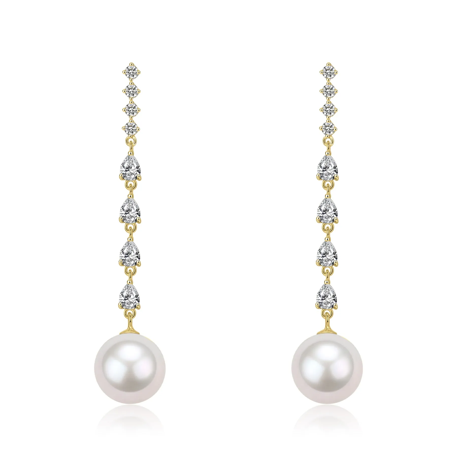 10-11mm Freshwater Pearl & Sparkling Long Freshwater Pearl Earrings