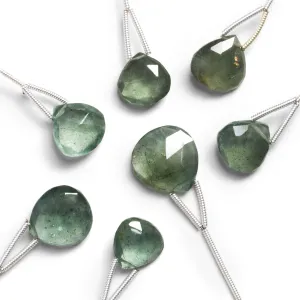 10-14mm Moss Aquamarine Faceted Heart Focal 1 Bead