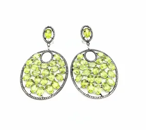 1.07 carat total weight diamond and peridot dangled earrings