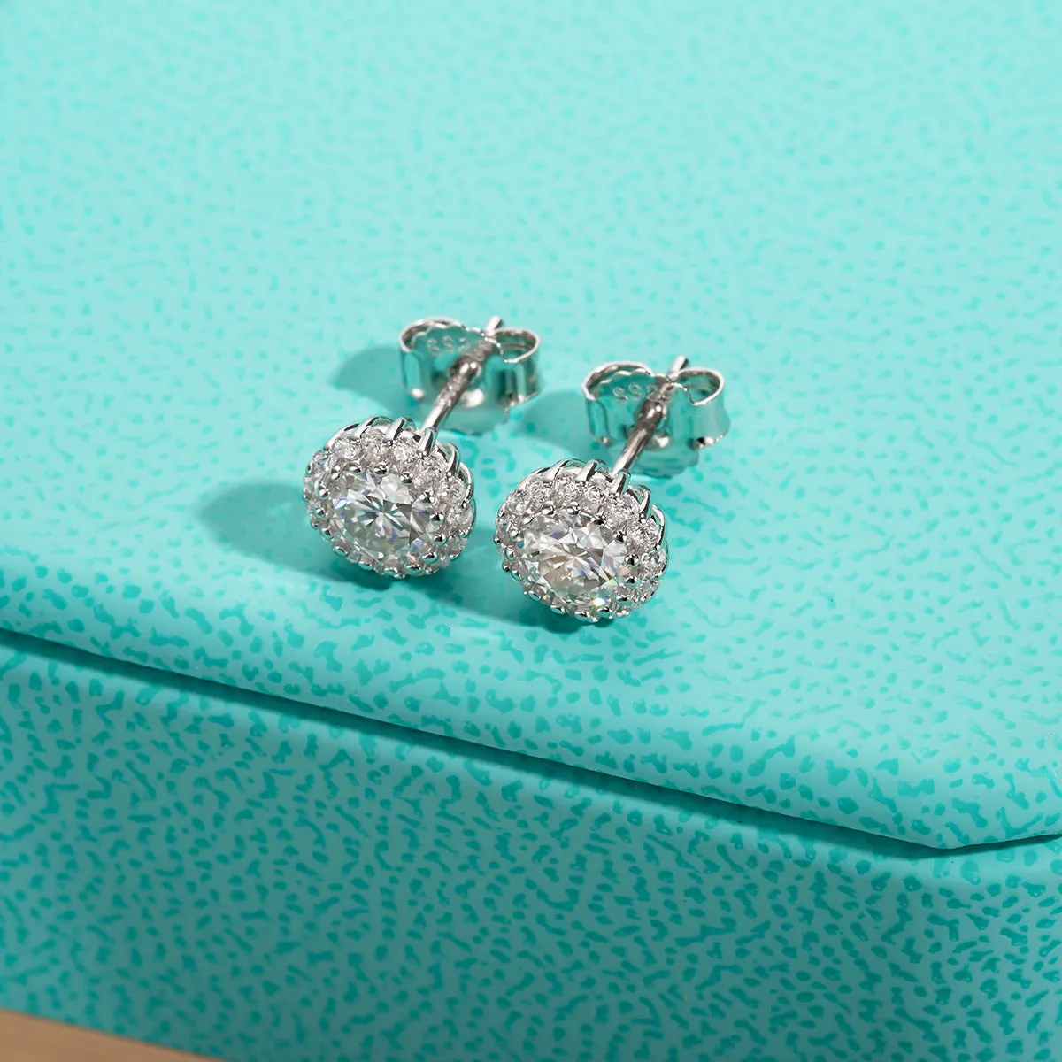 1.0CCTW D Color Moissanite Halo Stud Earrings 925 Sterling Silver Earring