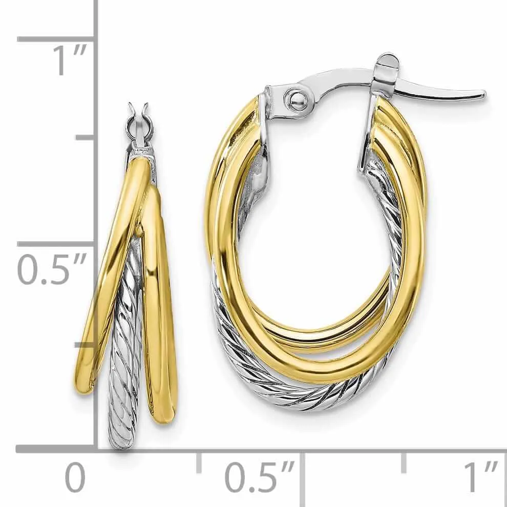 10K Two Tone Gold Polish Texture Hoop Earrings