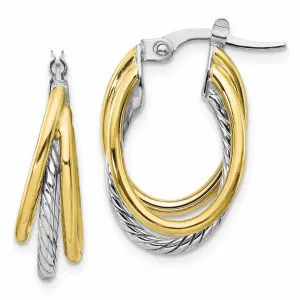 10K Two Tone Gold Polish Texture Hoop Earrings