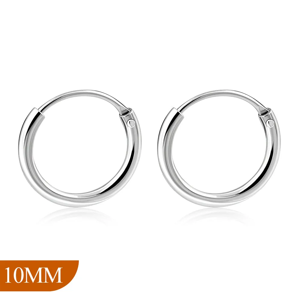 10mm Wide - 1.2mm Thick Silver Hoop Earrings