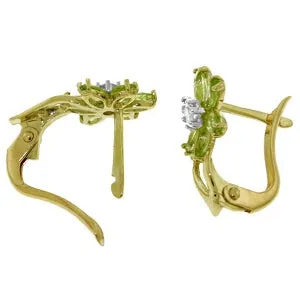 1.1 Carat 14K Solid Yellow Gold Daisy Peridot Diamond Earrings