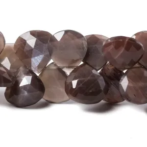12-14mm Chocolate Moonstone faceted heart beads 7.5 inch 34 pcs