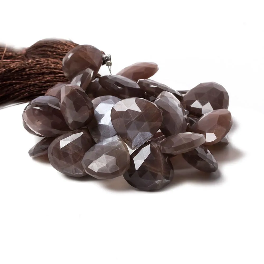 12-14mm Chocolate Moonstone faceted heart beads 7.5 inch 34 pcs