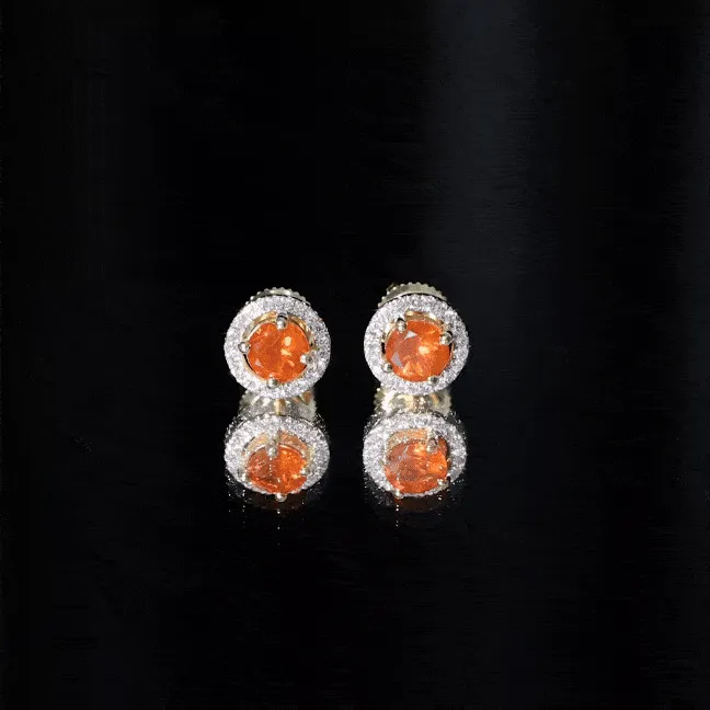 1.25 CT Fire Opal and Diamond Halo Stud Earrings