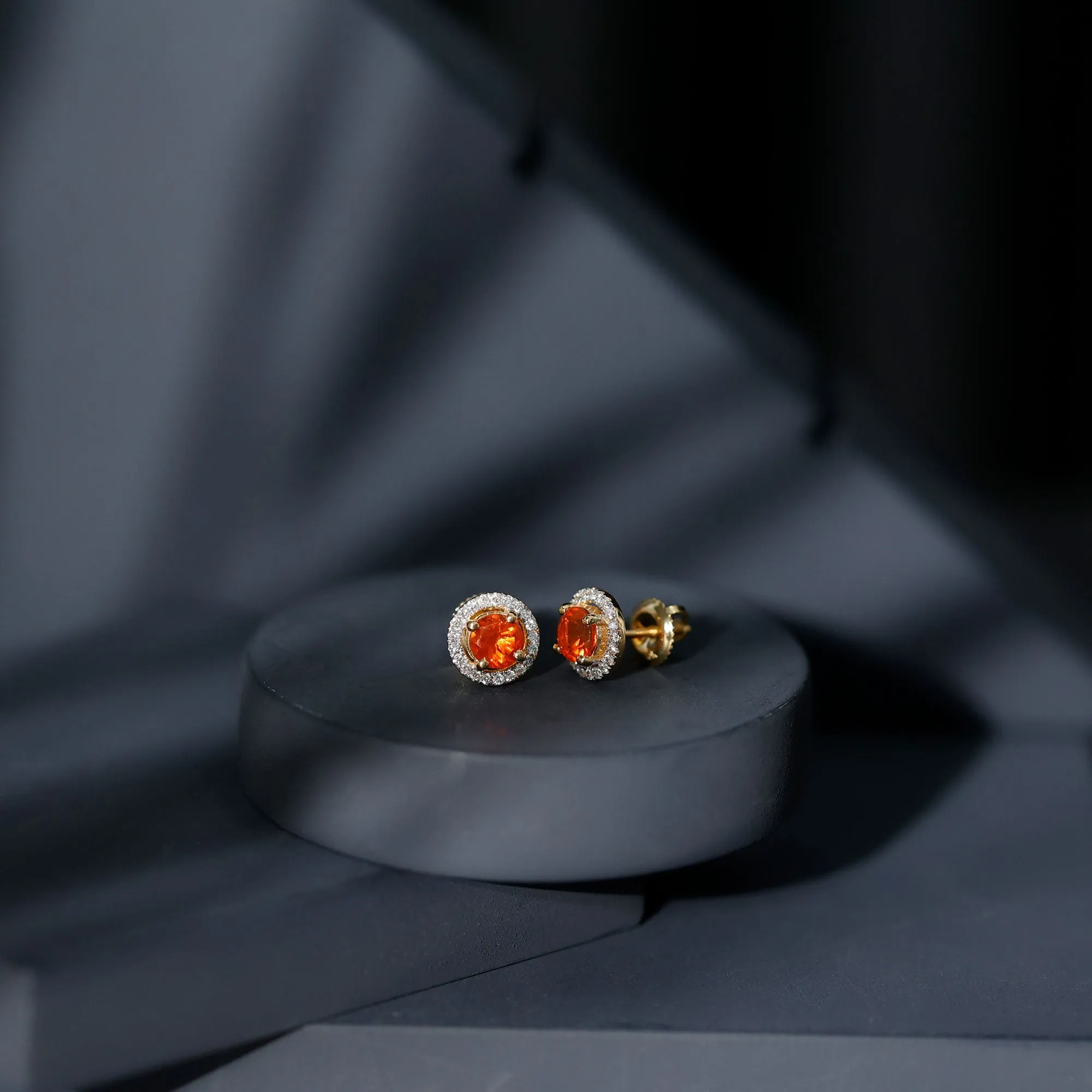 1.25 CT Fire Opal and Diamond Halo Stud Earrings