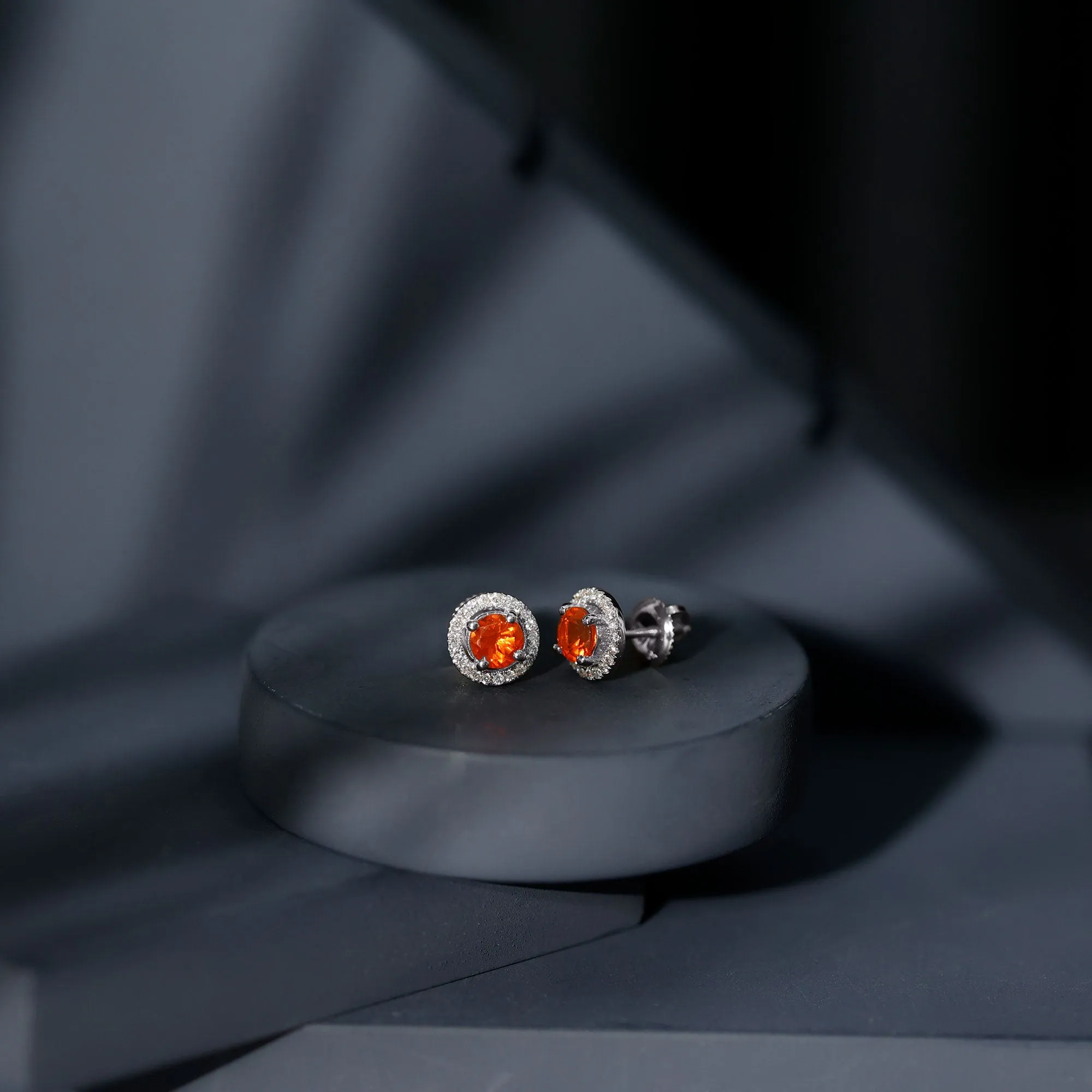 1.25 CT Fire Opal and Diamond Halo Stud Earrings