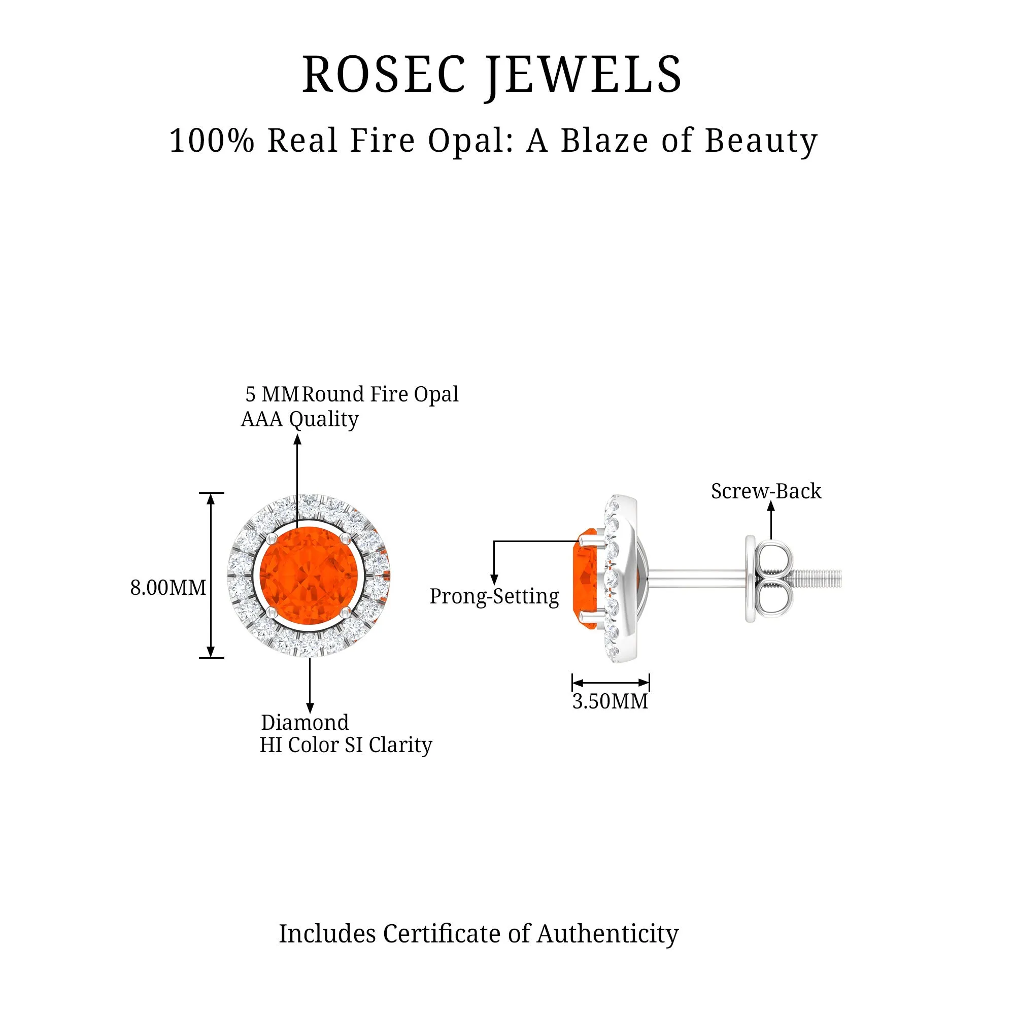 1.25 CT Fire Opal and Diamond Halo Stud Earrings