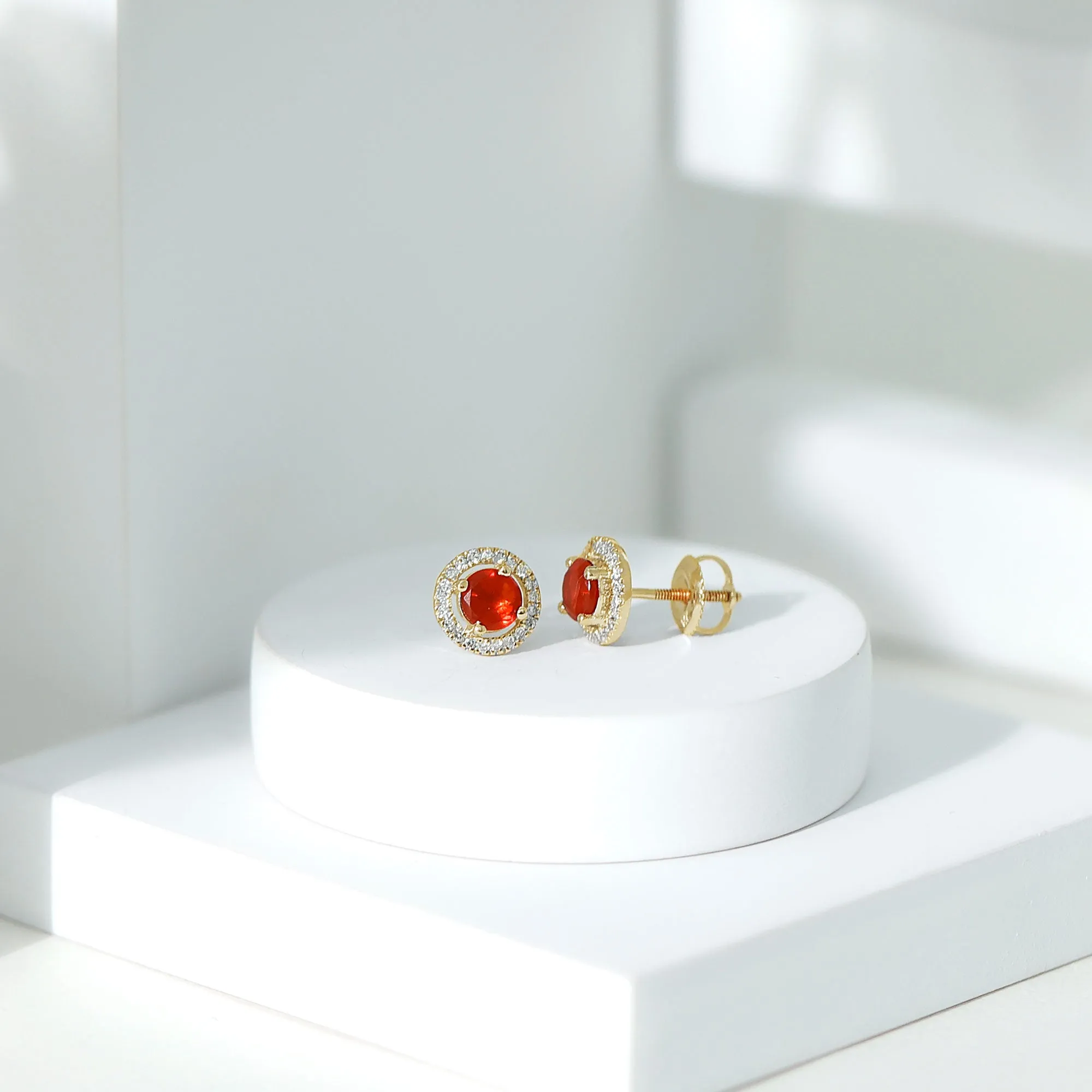 1.25 CT Fire Opal and Diamond Halo Stud Earrings