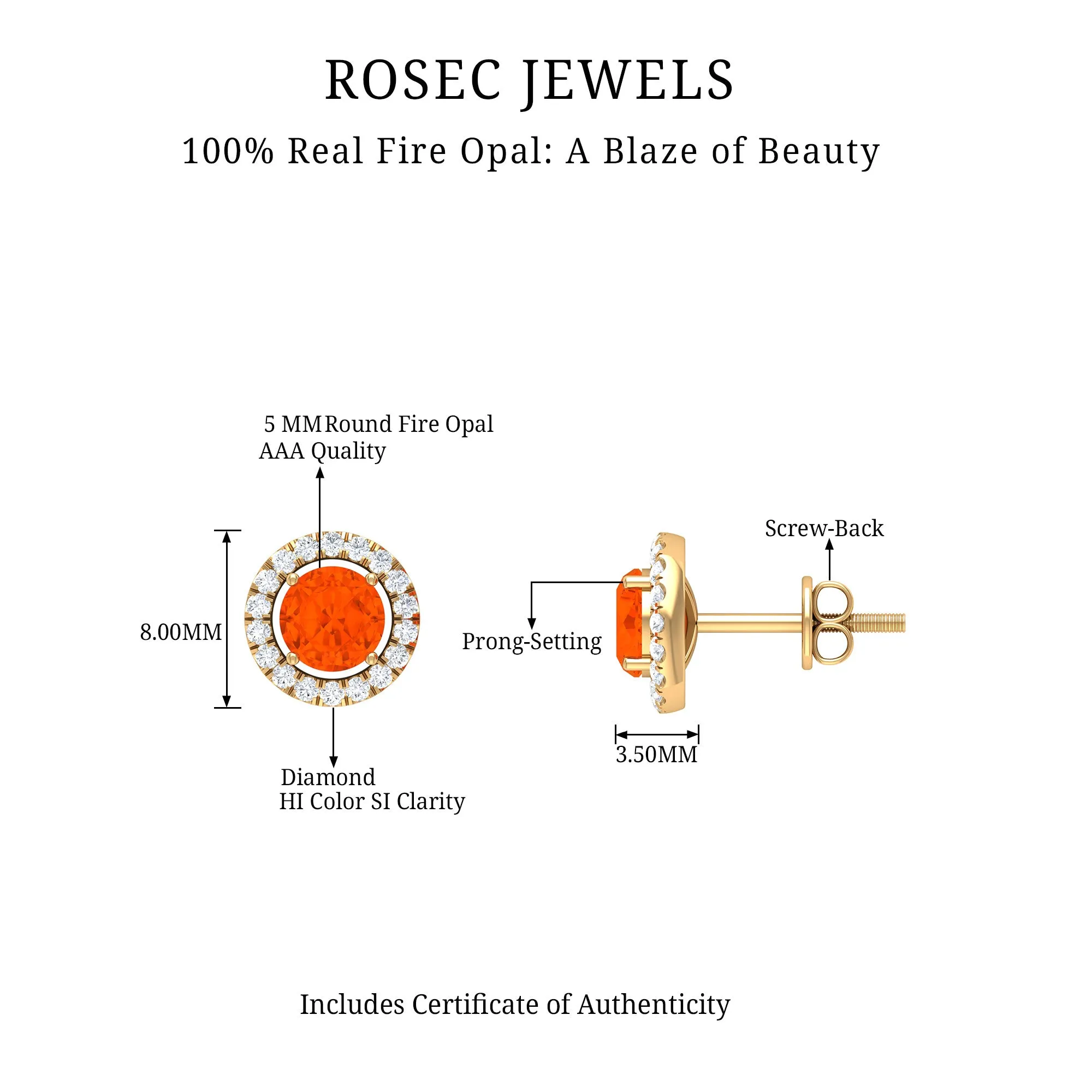 1.25 CT Fire Opal and Diamond Halo Stud Earrings