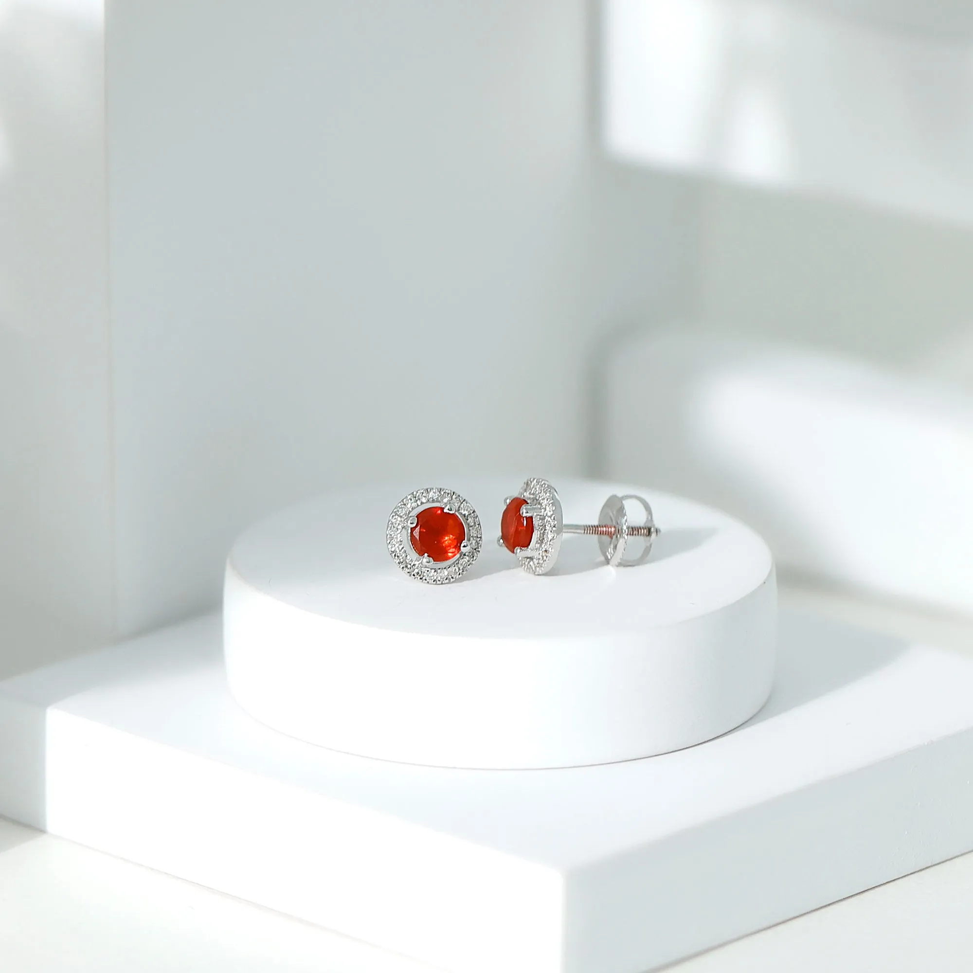 1.25 CT Fire Opal and Diamond Halo Stud Earrings