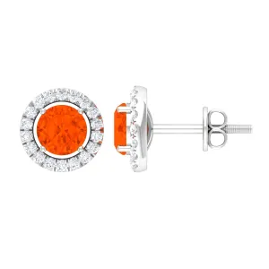1.25 CT Fire Opal and Diamond Halo Stud Earrings