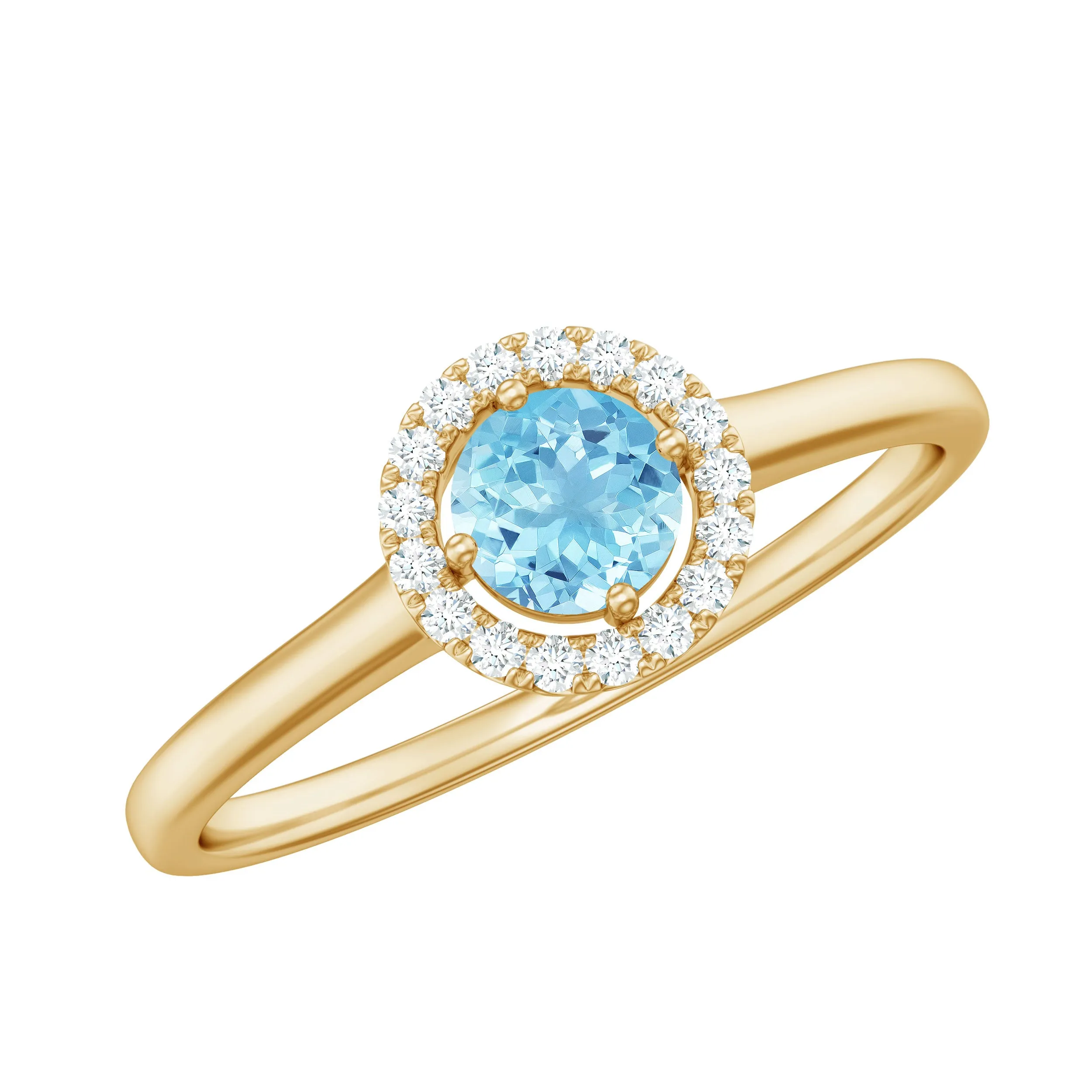 1/4 CT Round Aquamarine and Diamond Halo Ring