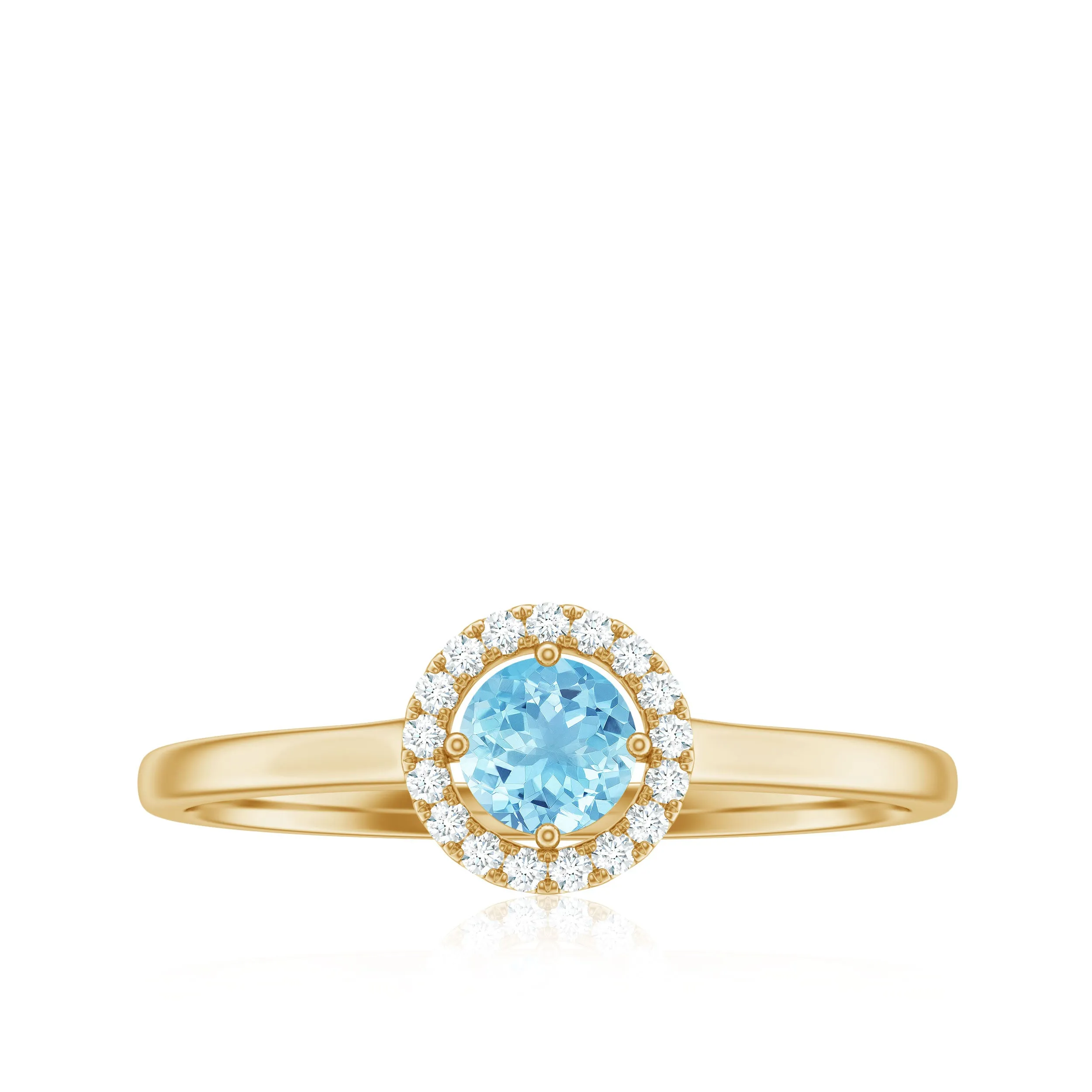 1/4 CT Round Aquamarine and Diamond Halo Ring