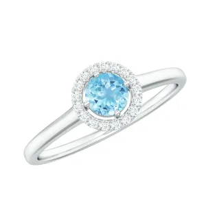 1/4 CT Round Aquamarine and Diamond Halo Ring