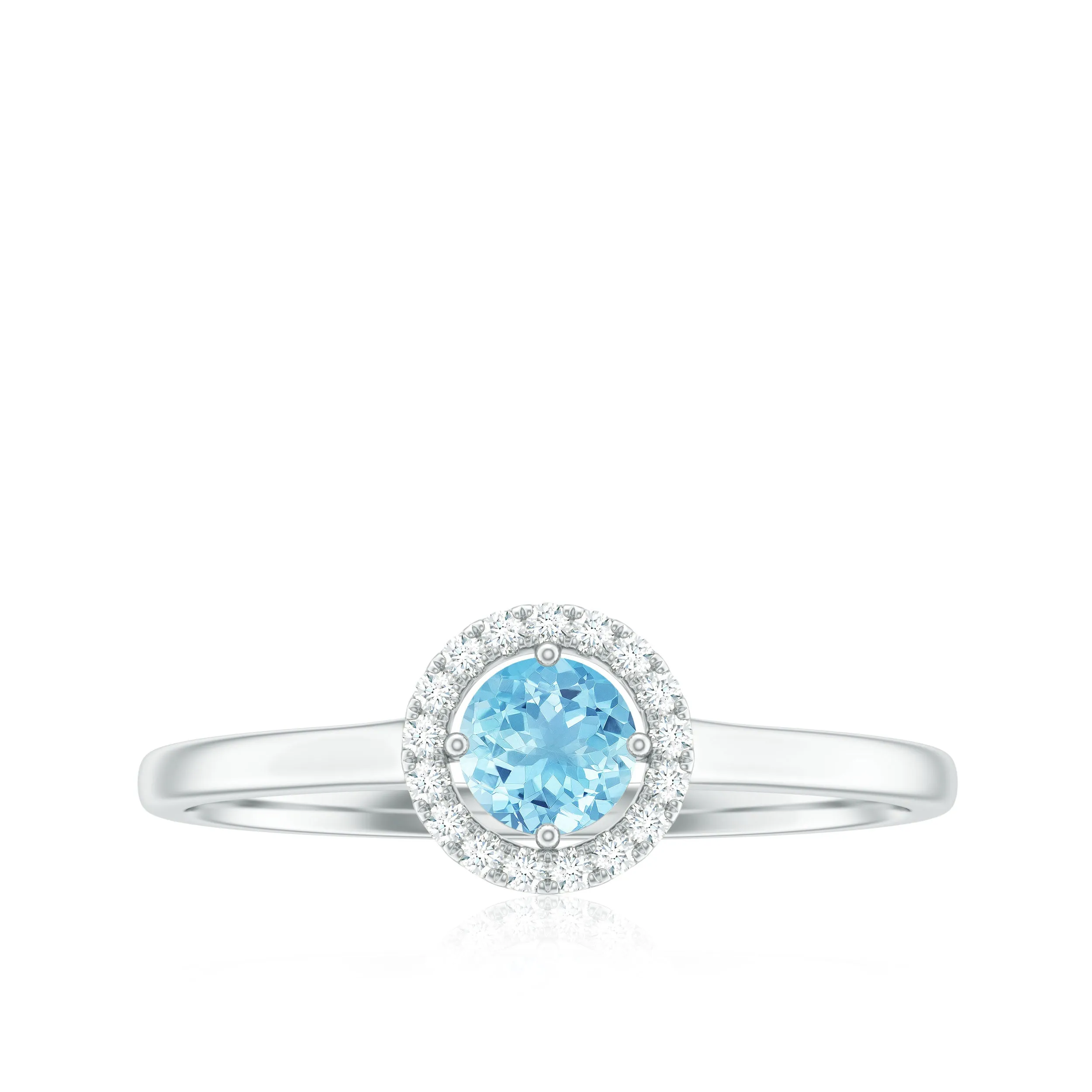 1/4 CT Round Aquamarine and Diamond Halo Ring