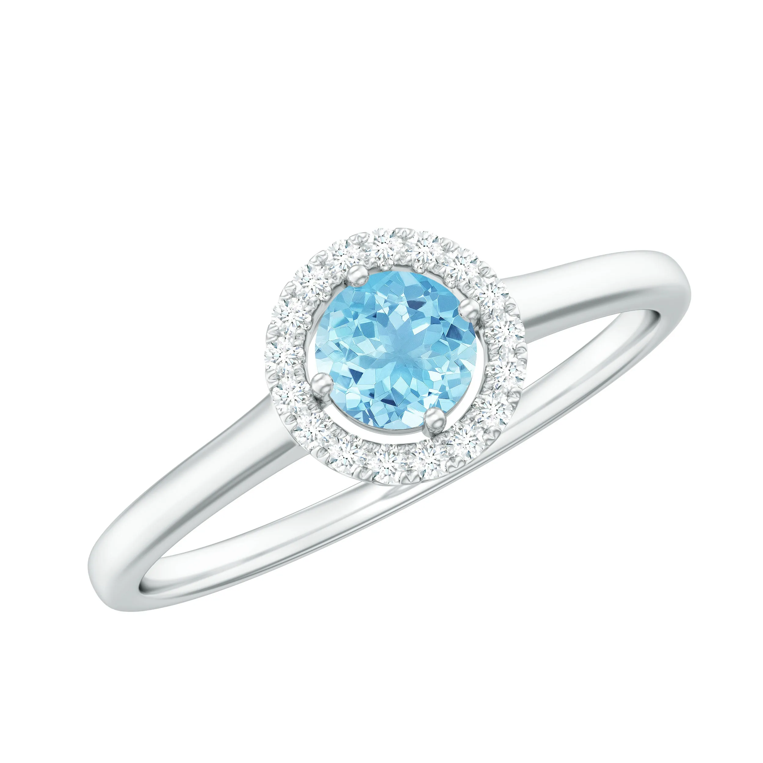 1/4 CT Round Aquamarine and Diamond Halo Ring