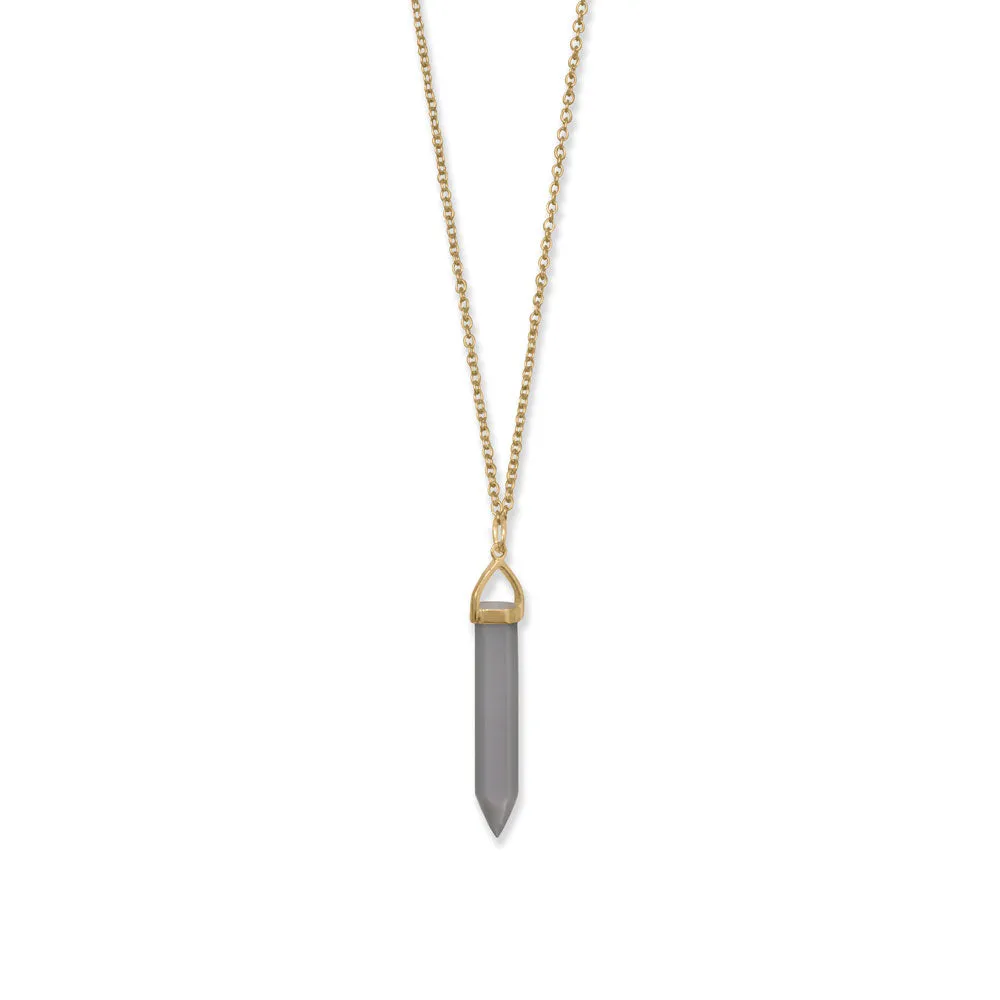 14 Karat Gold Plated Spike Pencil Cut Gray Moonstone Necklace