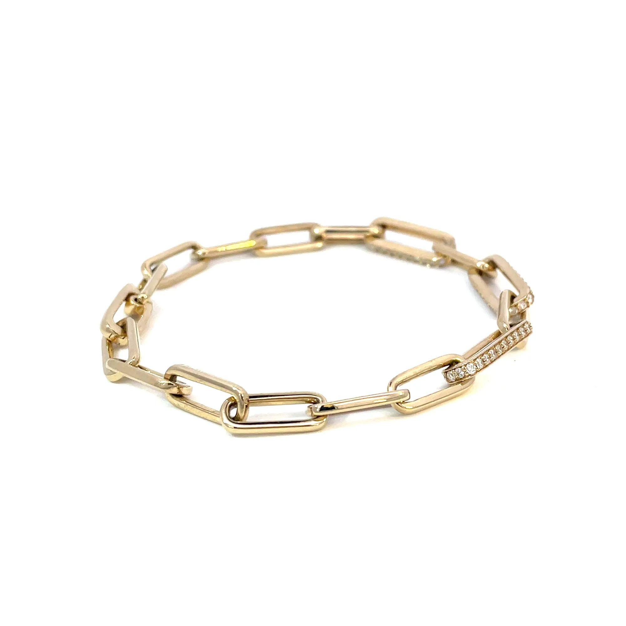 14 KARAT YELLOW GOLD 0.84 CARAT ROUND DIAMOND PAPERCLIP BRACELET 7.25"