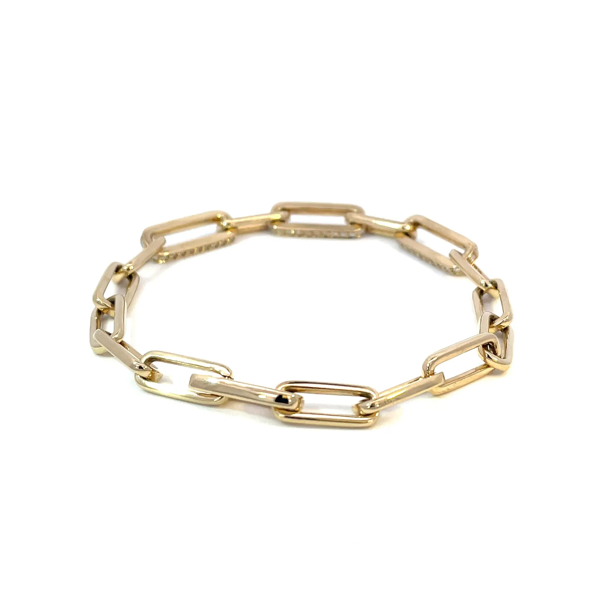 14 KARAT YELLOW GOLD 0.84 CARAT ROUND DIAMOND PAPERCLIP BRACELET 7.25"