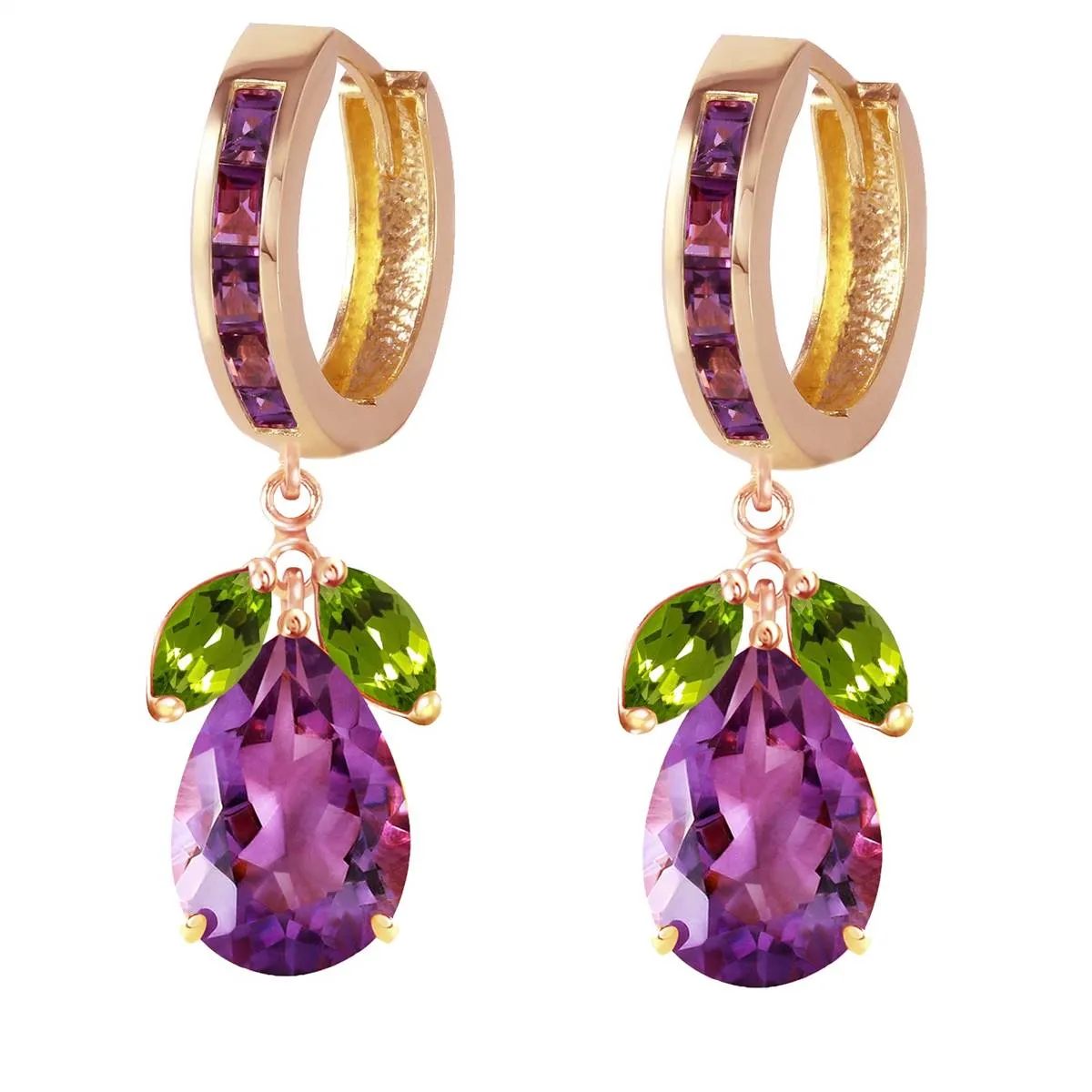 14.3 Carat 14K Solid Yellow Gold Ecstacy Amethyst Peridot Earrings