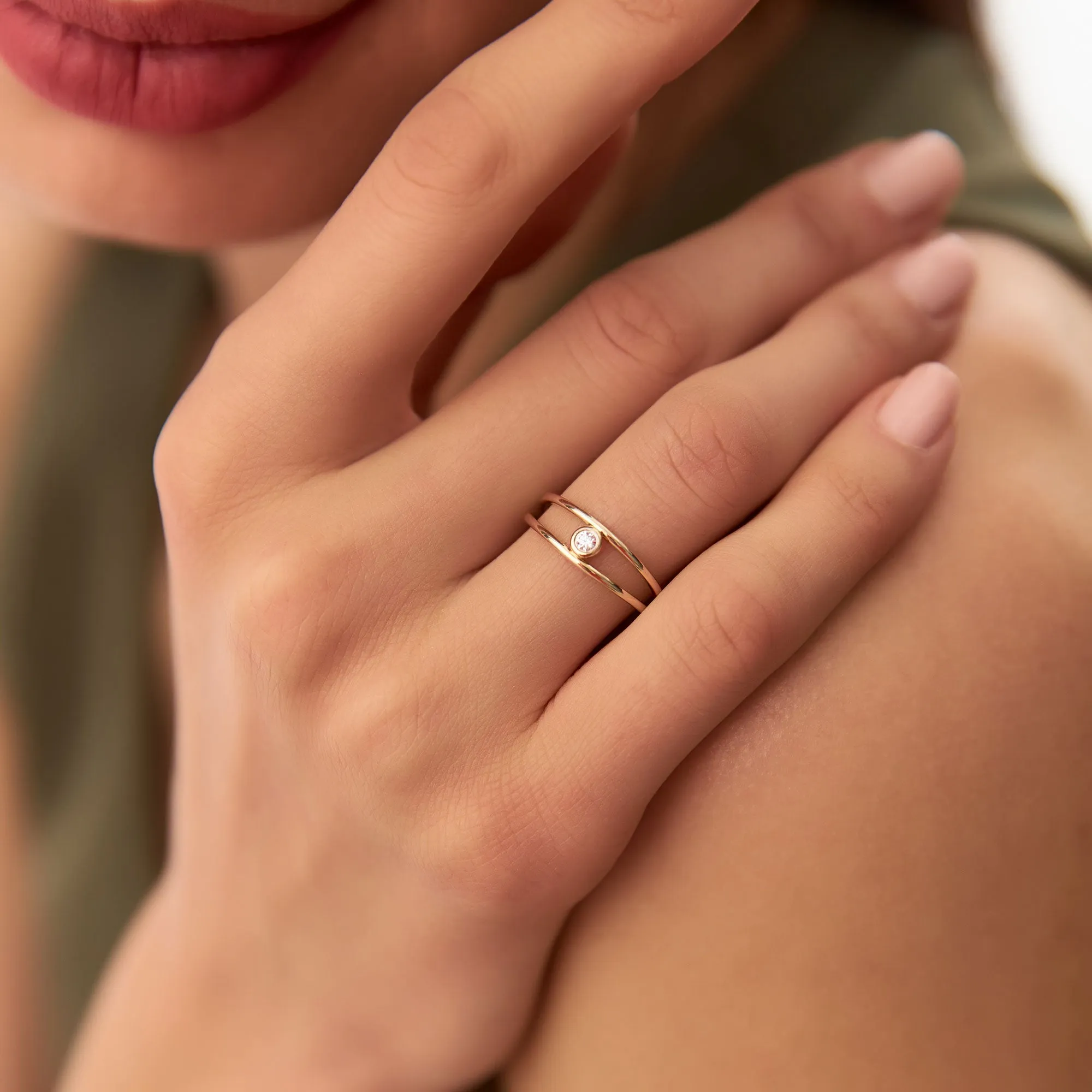 14k Double Band Bezel Setting Diamond Solitaire Ring