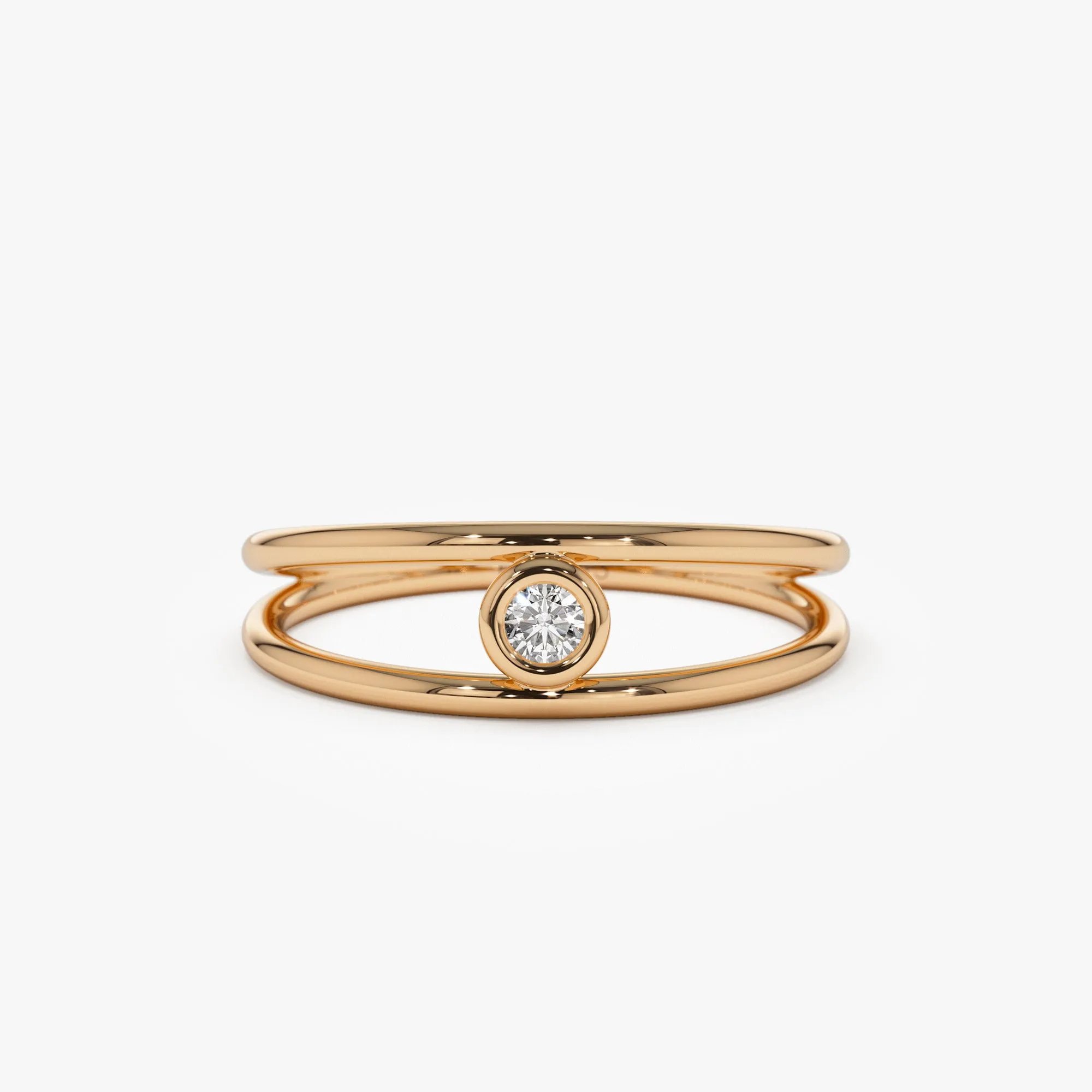 14k Double Band Bezel Setting Diamond Solitaire Ring