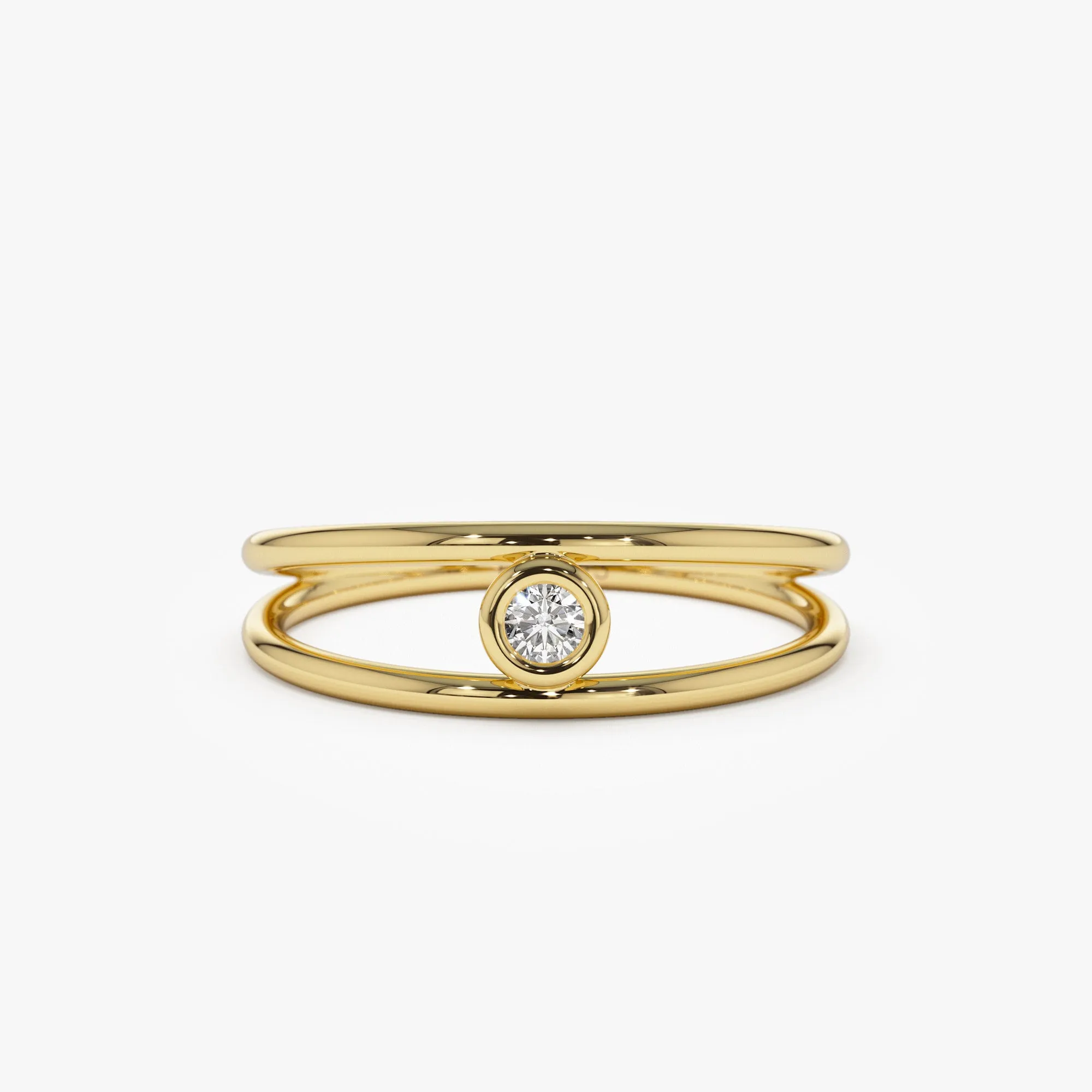 14k Double Band Bezel Setting Diamond Solitaire Ring