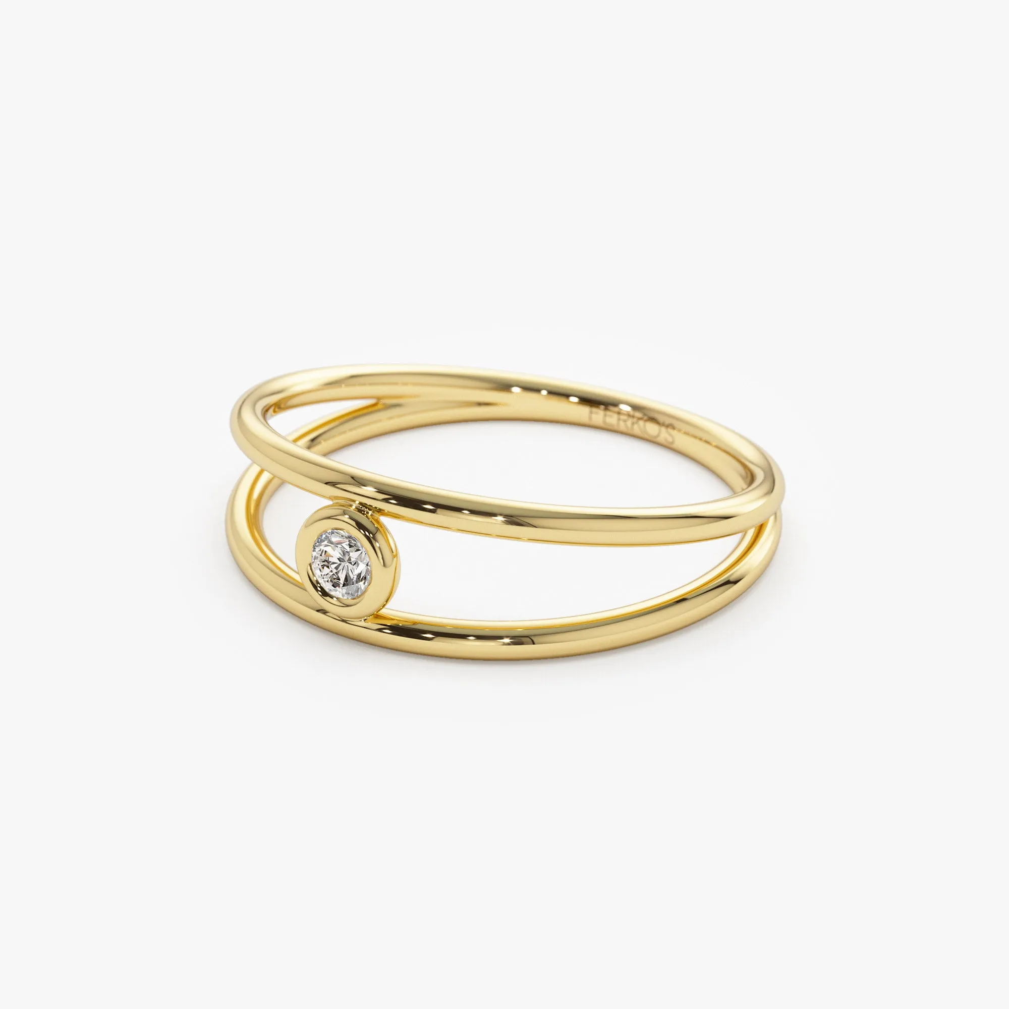 14k Double Band Bezel Setting Diamond Solitaire Ring