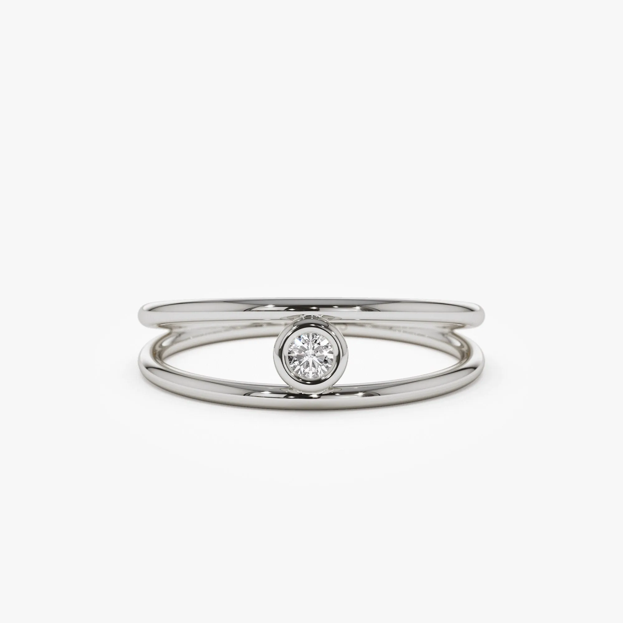 14k Double Band Bezel Setting Diamond Solitaire Ring