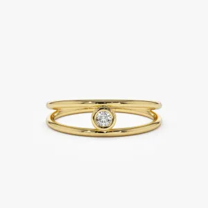 14k Double Band Bezel Setting Diamond Solitaire Ring