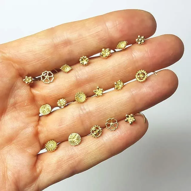 14k Gold Dainty Stud Earrings | Sakura