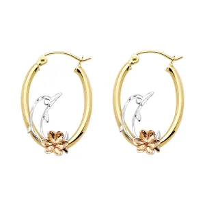 14K Hoop Earrings with heart & Dolphin