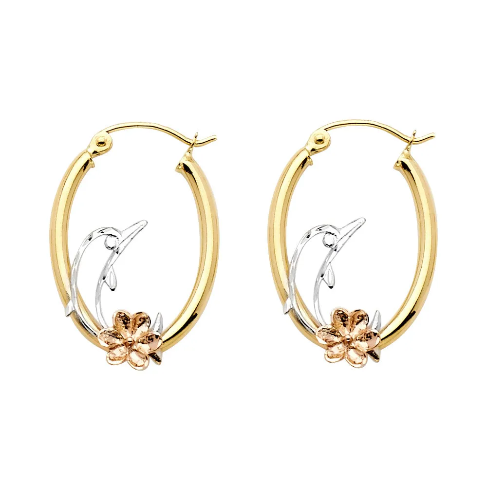 14K Hoop Earrings with heart & Dolphin