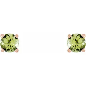 14K Rose 5 mm Natural Peridot Stud Earrings with Friction Post