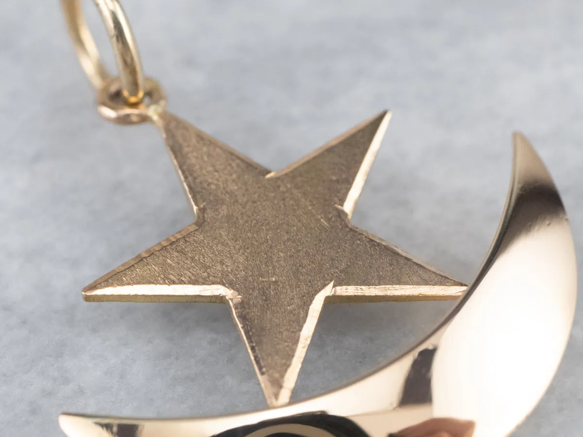 14K Rose Gold Crescent Moon Star Pendant