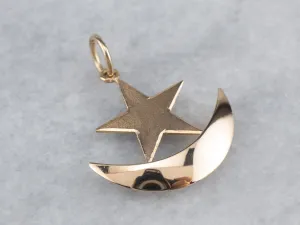 14K Rose Gold Crescent Moon Star Pendant
