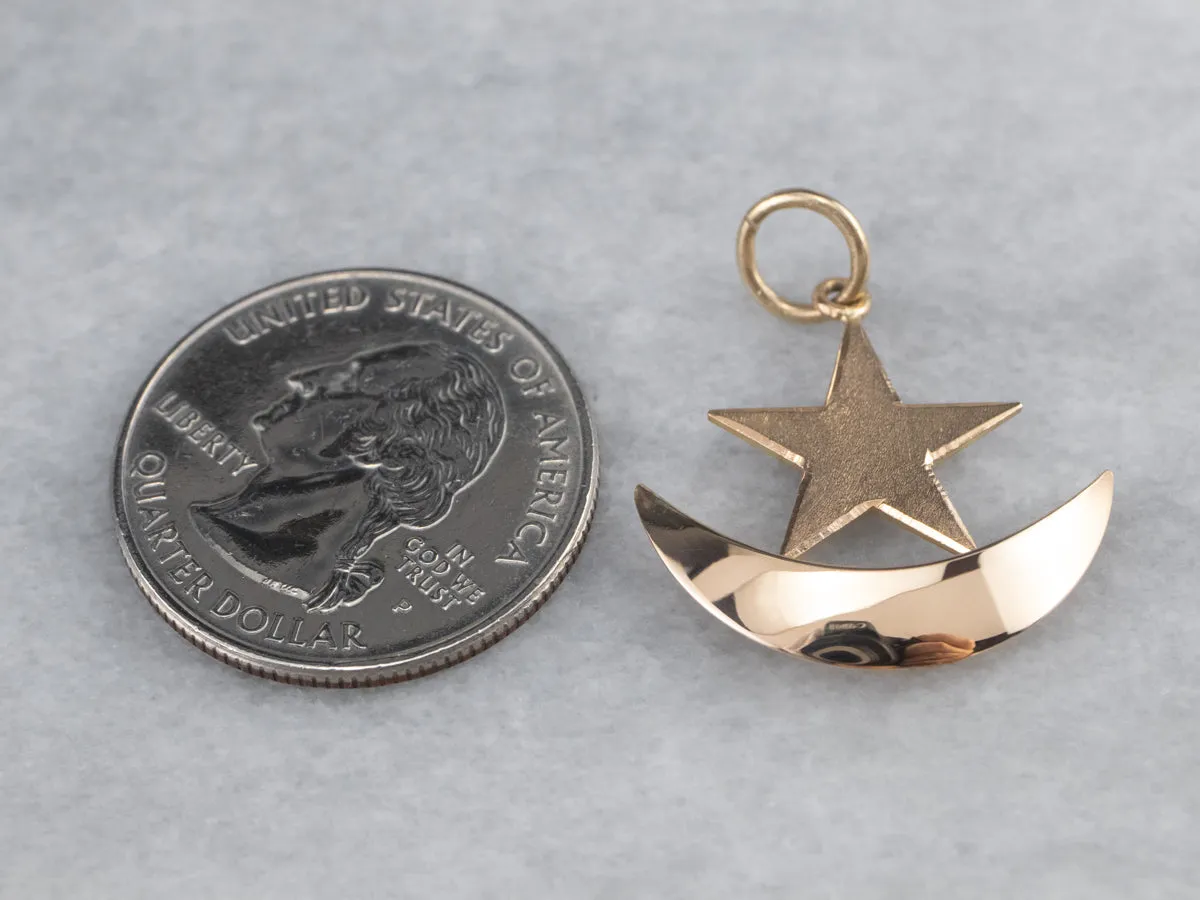 14K Rose Gold Crescent Moon Star Pendant